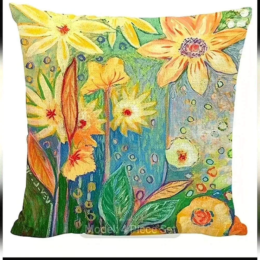 New Spring Summer Boho Floral Pillow Cover Colorful
